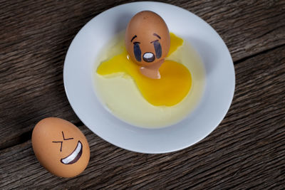 High angle view of breakfast in plate on table