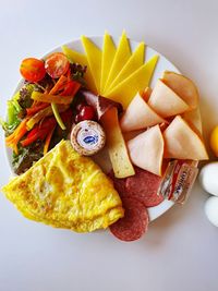 High angle view of breakfast served in plate