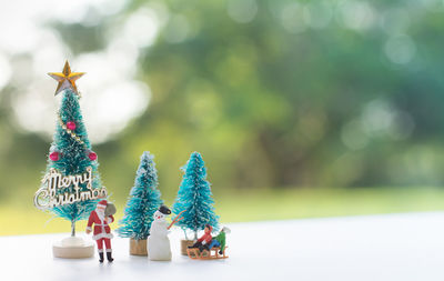 Close-up of christmas tree on table