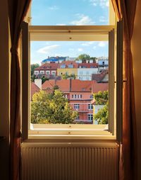 Houses seen through window
