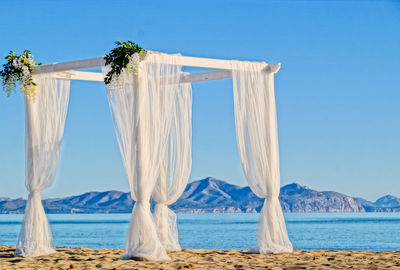 Scenic view of sea against clear blue sky