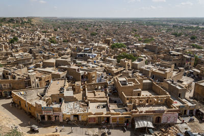 High angle view of cityscape against sky