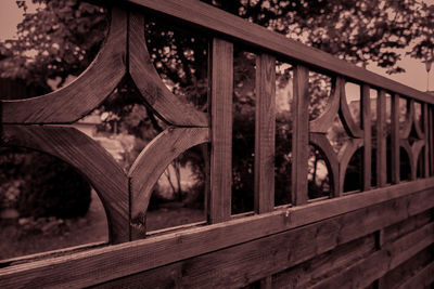 Close-up of metallic railing of bridge