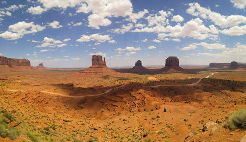Panoramic view of arid landscape against sky, monument valley 