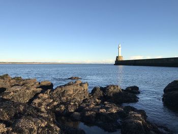 Scenic view of sea against clear sky