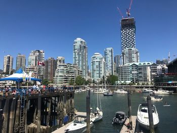 Panoramic view of buildings in city against clear sky