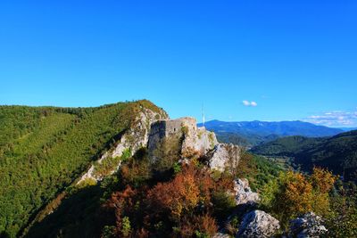 Scenic view of landscape against clear blue sky