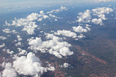 High angle view of clouds over landscape against sky