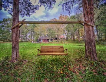 Empty bench in park