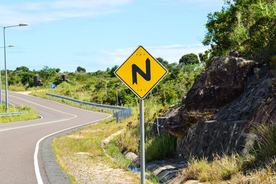 Road sign against sky