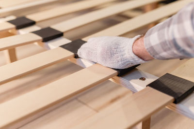 High angle view of man working on table