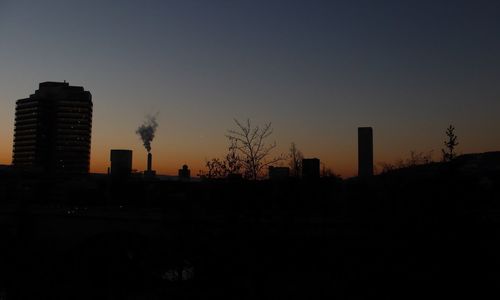 Silhouette of city at dusk