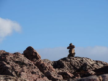 Low angle view of rocks against blue sky