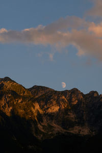 Scenic view of mountains against sky during sunset