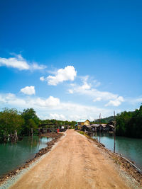 Scenic view of canal against blue sky