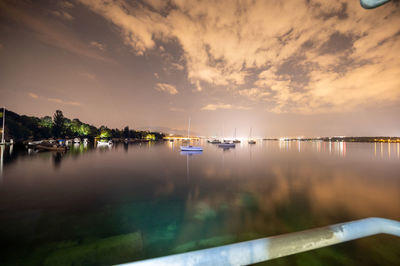 Scenic view of geneva lake against sky during sunset