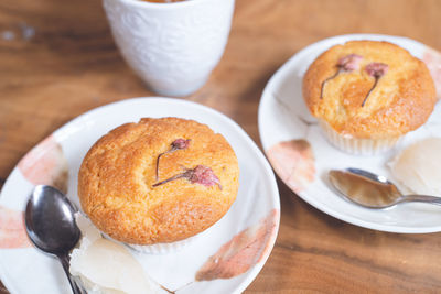 Close-up of dessert in plate on table