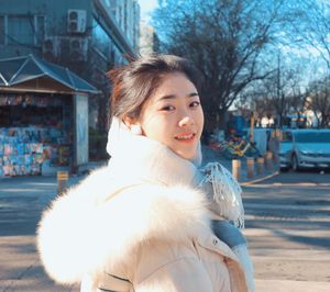 Portrait of smiling girl in snow