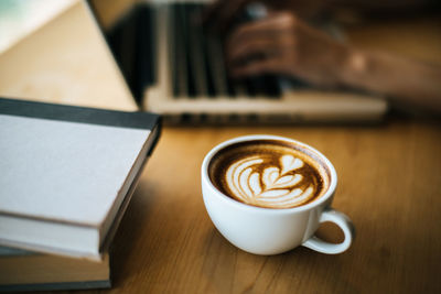 High angle view of coffee on table