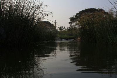 Scenic view of lake against clear sky