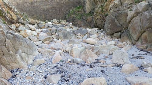 High angle view of rocks in water