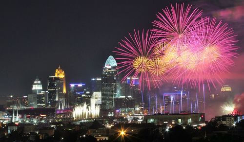 Firework display at night