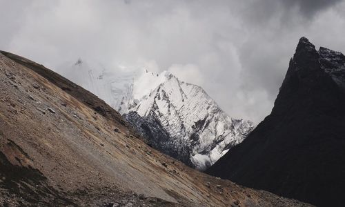 Panoramic view of snowcapped mountains against sky