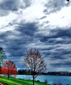 Scenic view of field against cloudy sky