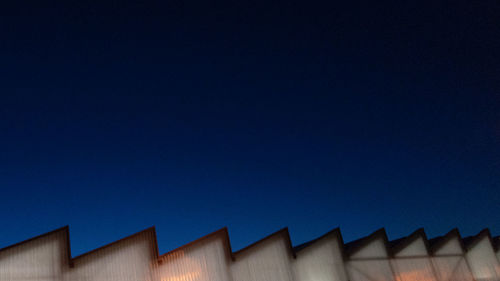 Low angle view of building against clear blue sky