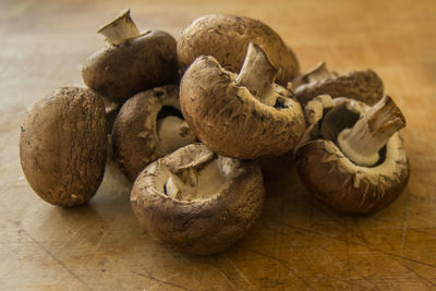 Close-up of edible mushrooms on table