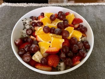 High angle view of fruits in bowl