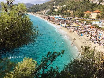 High angle view of people on beach