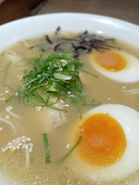 High angle view of soup in bowl