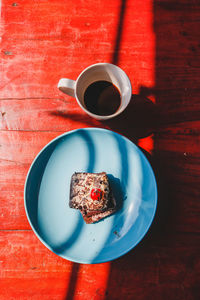 Directly above shot of coffee cup on table