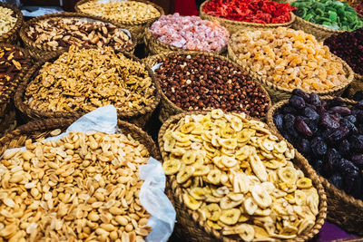 High angle view of fruits for sale in market