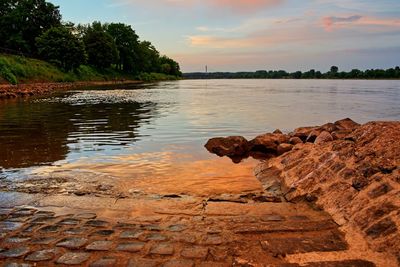 Scenic view of lake against sky during sunset