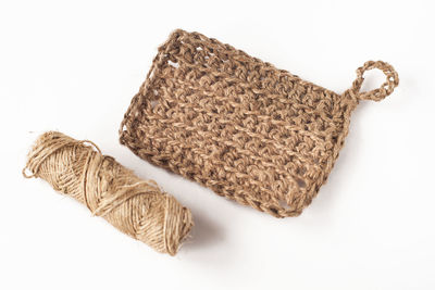 High angle view of dried food on white background