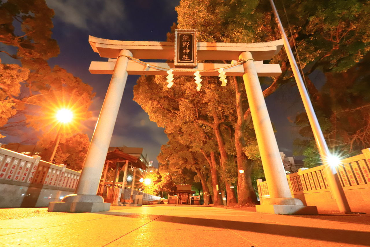 ILLUMINATED TEMPLE AGAINST SKY AT NIGHT