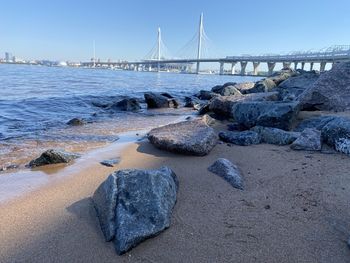 View of bridge over sea against sky