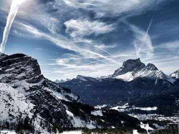 Scenic view of snowcapped mountains against sky