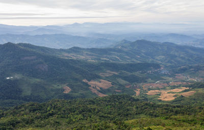 High angle view of valley against sky