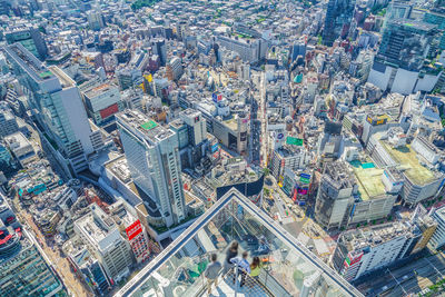 High angle view of buildings in city