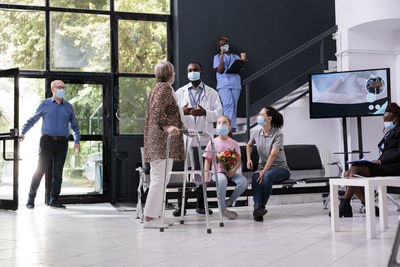 Business colleagues working at airport