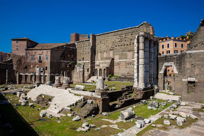 Ancient ruins of the forum of augustus with temple of mars the avenger inaugurated in 2 bc