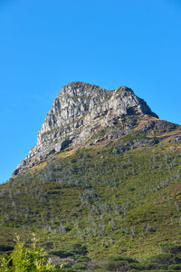 Scenic view of mountains against clear blue sky