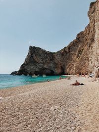 Scenic view of beach against clear sky