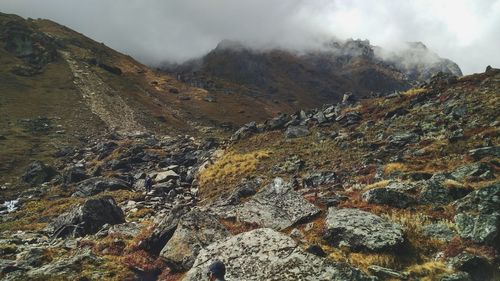 Scenic view of tree mountains against sky