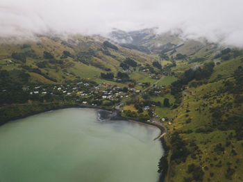 Little akaloa bay harbour, cloudy day at banks peninsula, nz