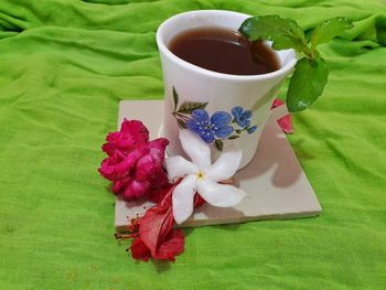 Close-up of tea cup on table