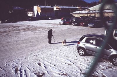 High angle view of person in snow